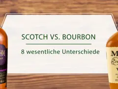 Zwei Flaschen Scotch und Bourbon Whiskey, die Unterschiede zwischen diesen Whiskey-Sorten beleuchten.