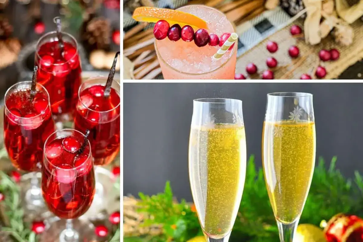 Festliche Getränke: Rote Cocktails mit Cranberries und ein prickelnder Champagner-Cocktail.